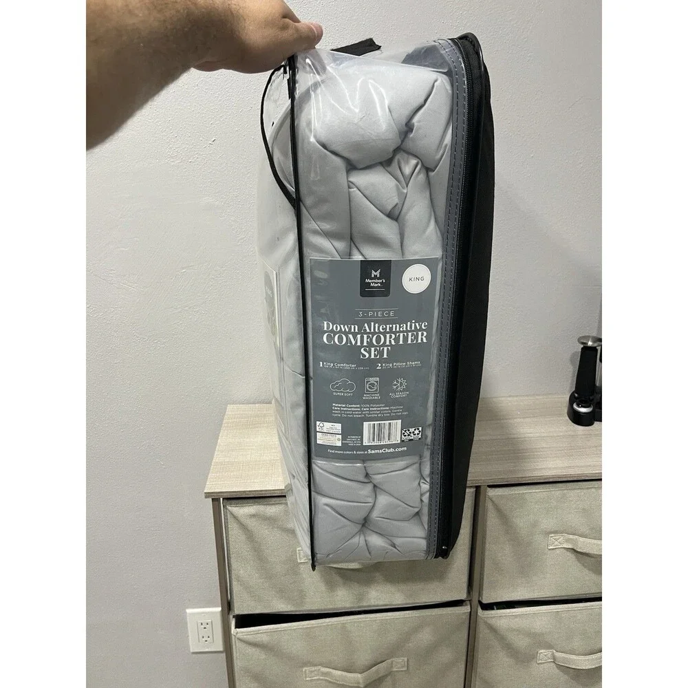 NEW Member's Mark King Down Alternative Comforter Set 3 Piece Gray All Seasons